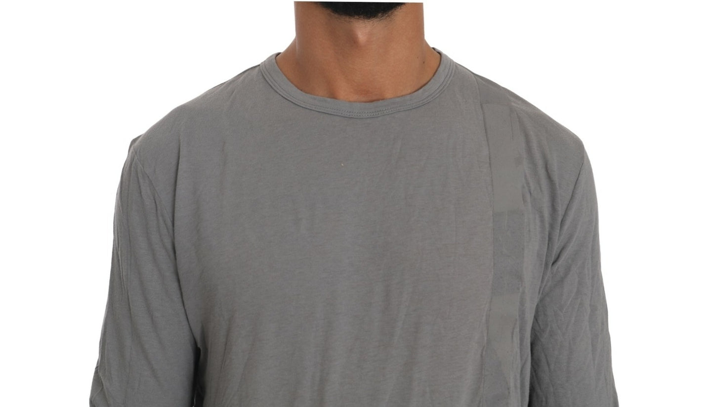 Cotton Gray Round Neck Pullover Top Sweater