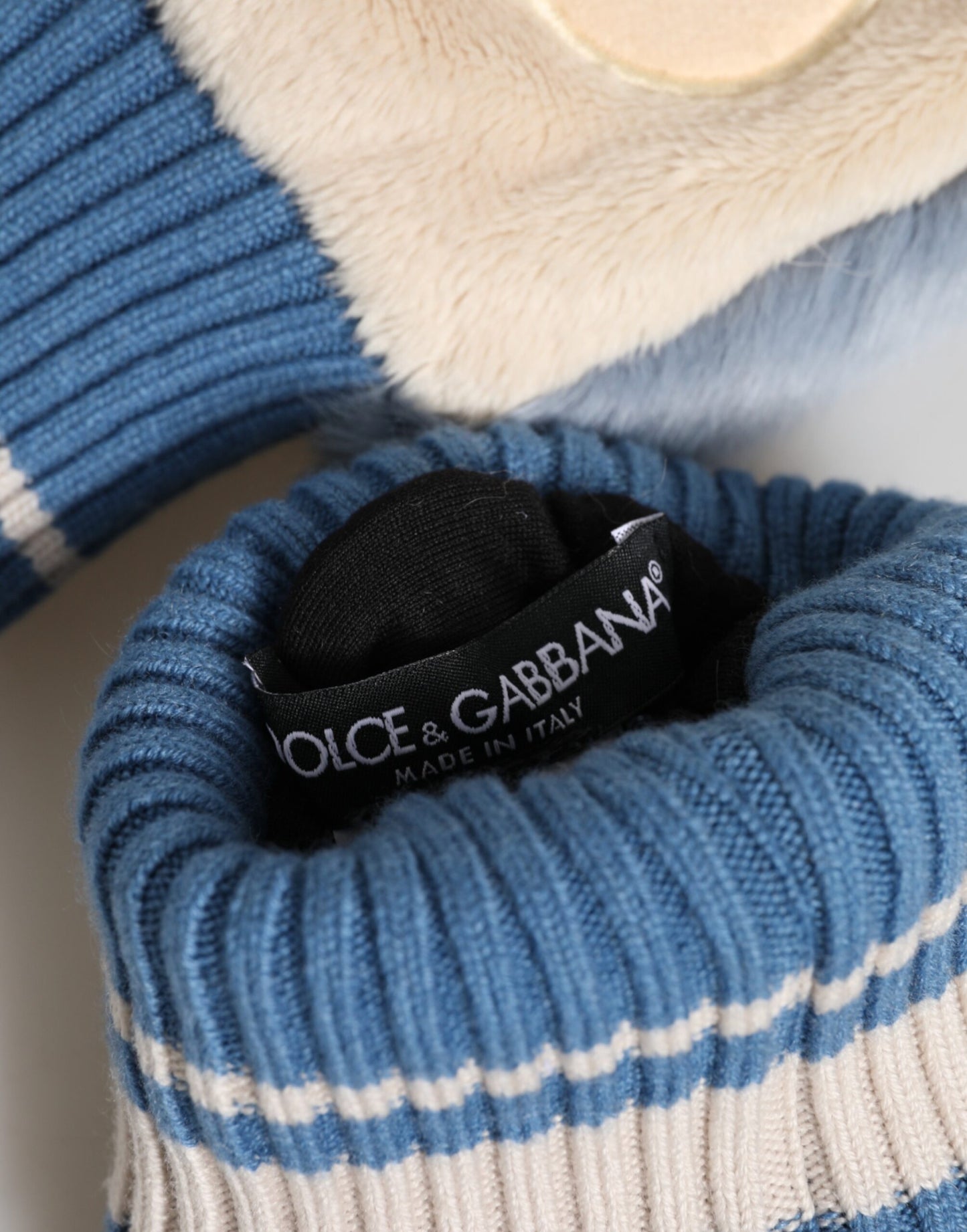 Blue Acrylic Knitted Fur Wrist Mitten Gloves