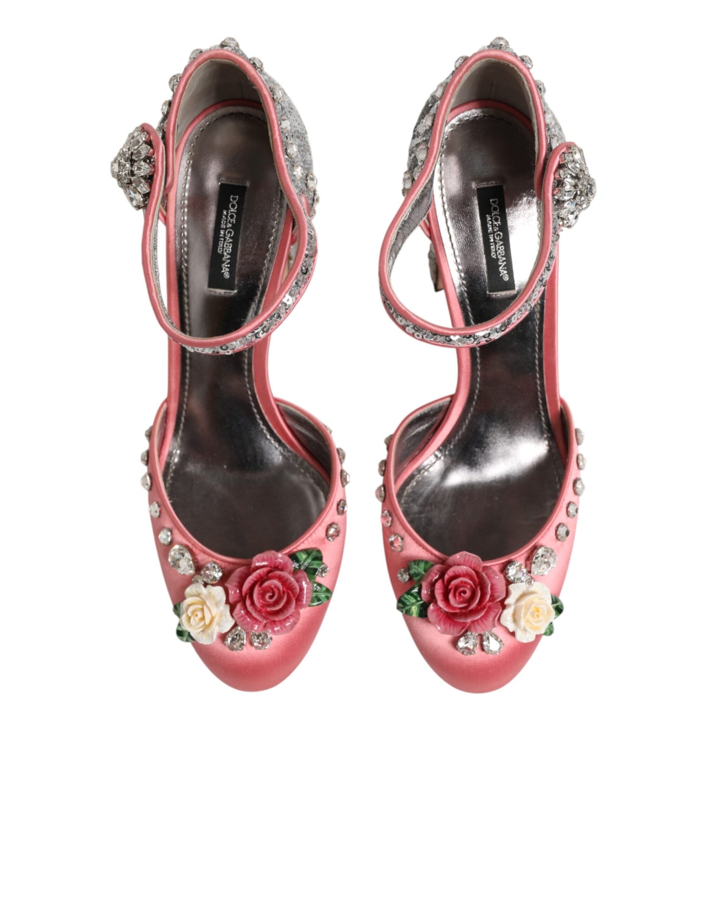 Pink Sequined Ankle Strap Sandals Shoes