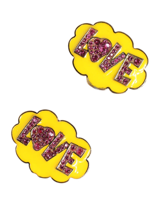 Gold Brass LOVE Cartoon Crystal Clip-On Jewelry  Earrings