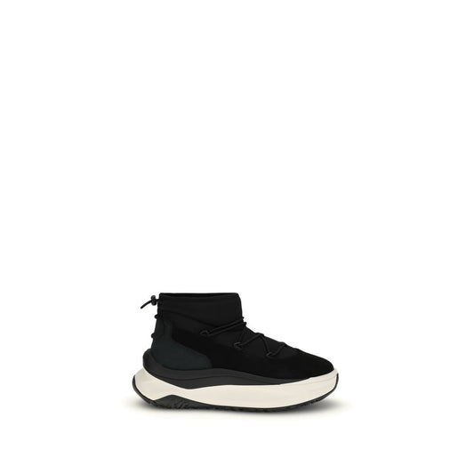 Black Polyester Lace-Up Boots