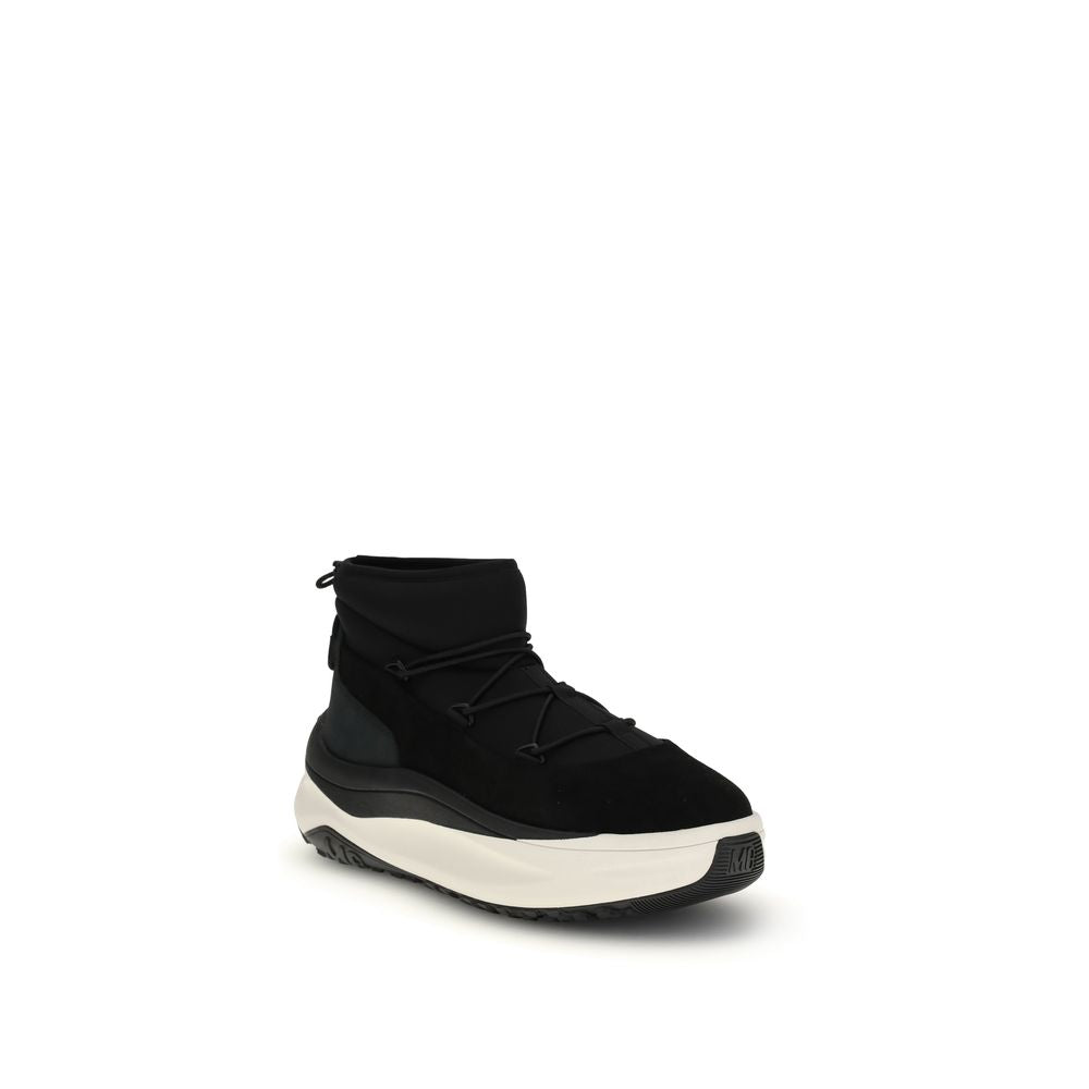 Black Polyester Lace-Up Boots