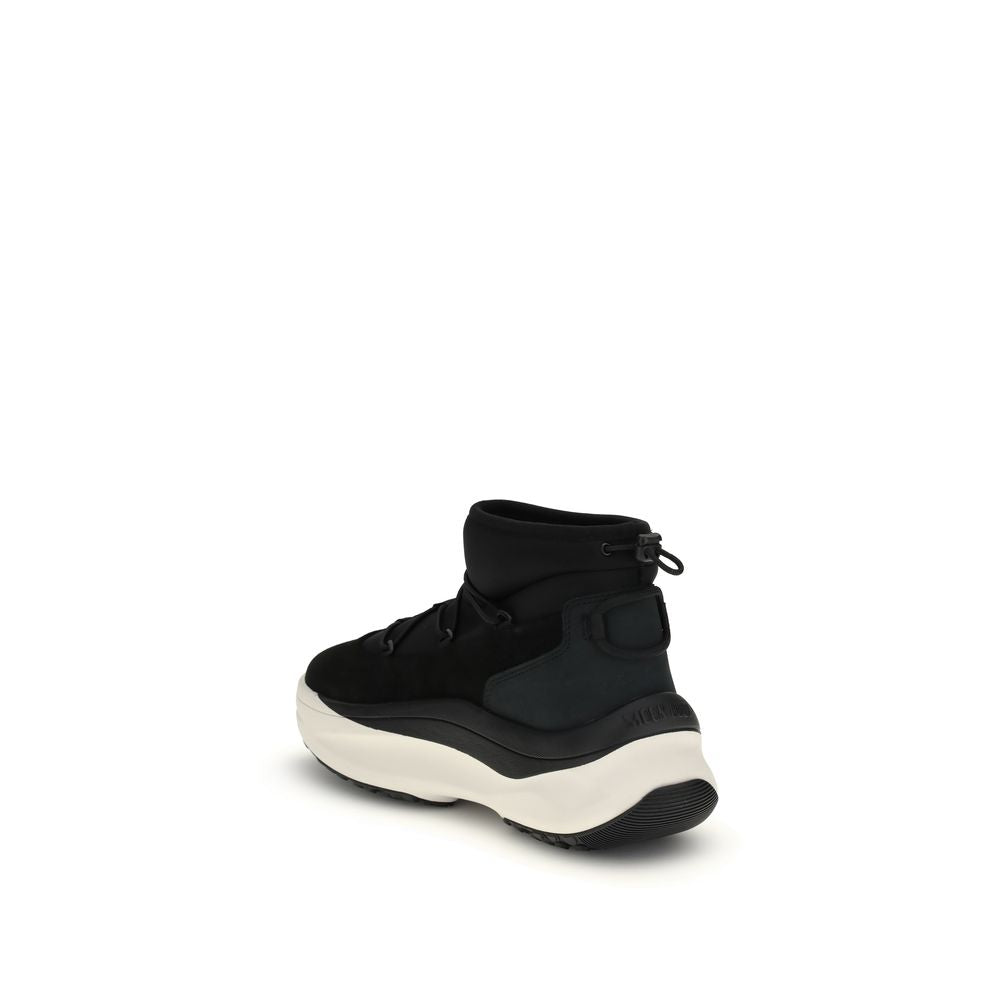 Black Polyester Lace-Up Boots