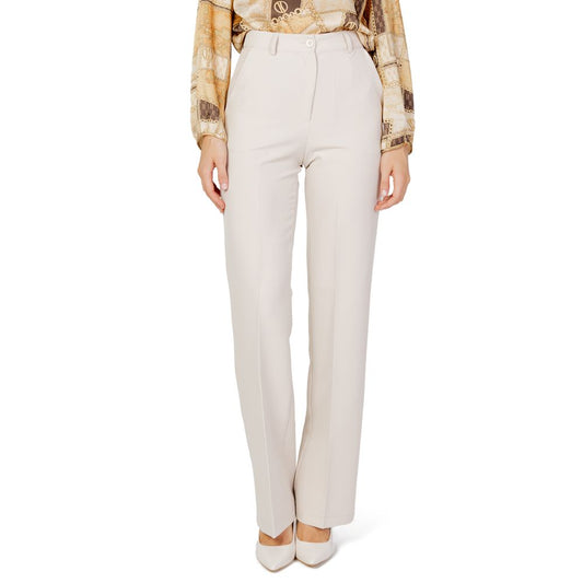 Beige Elastane Casual Pants