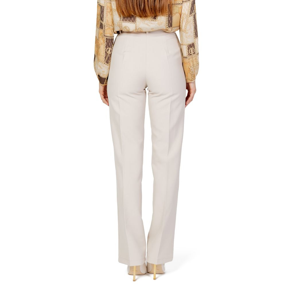 Beige Elastane Casual Pants