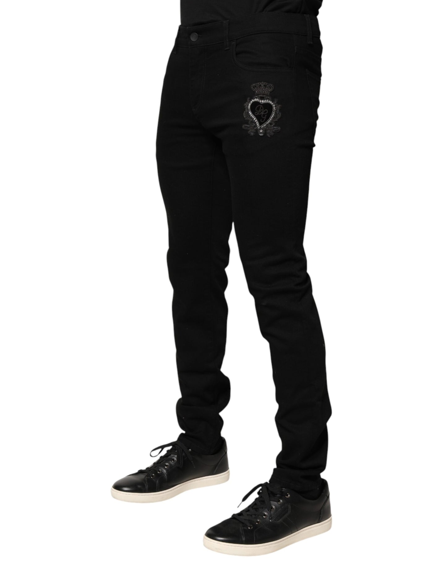 Black Sacred Heart Men Cotton Denim Jeans