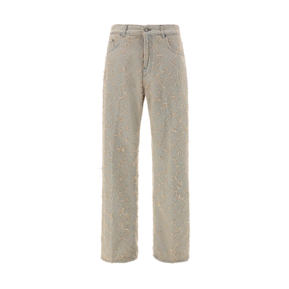 Blue Cotton Straight-Leg Jeans