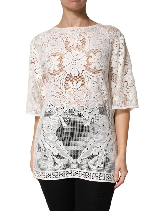 White Embroidery Lace Cotton Blouse Top