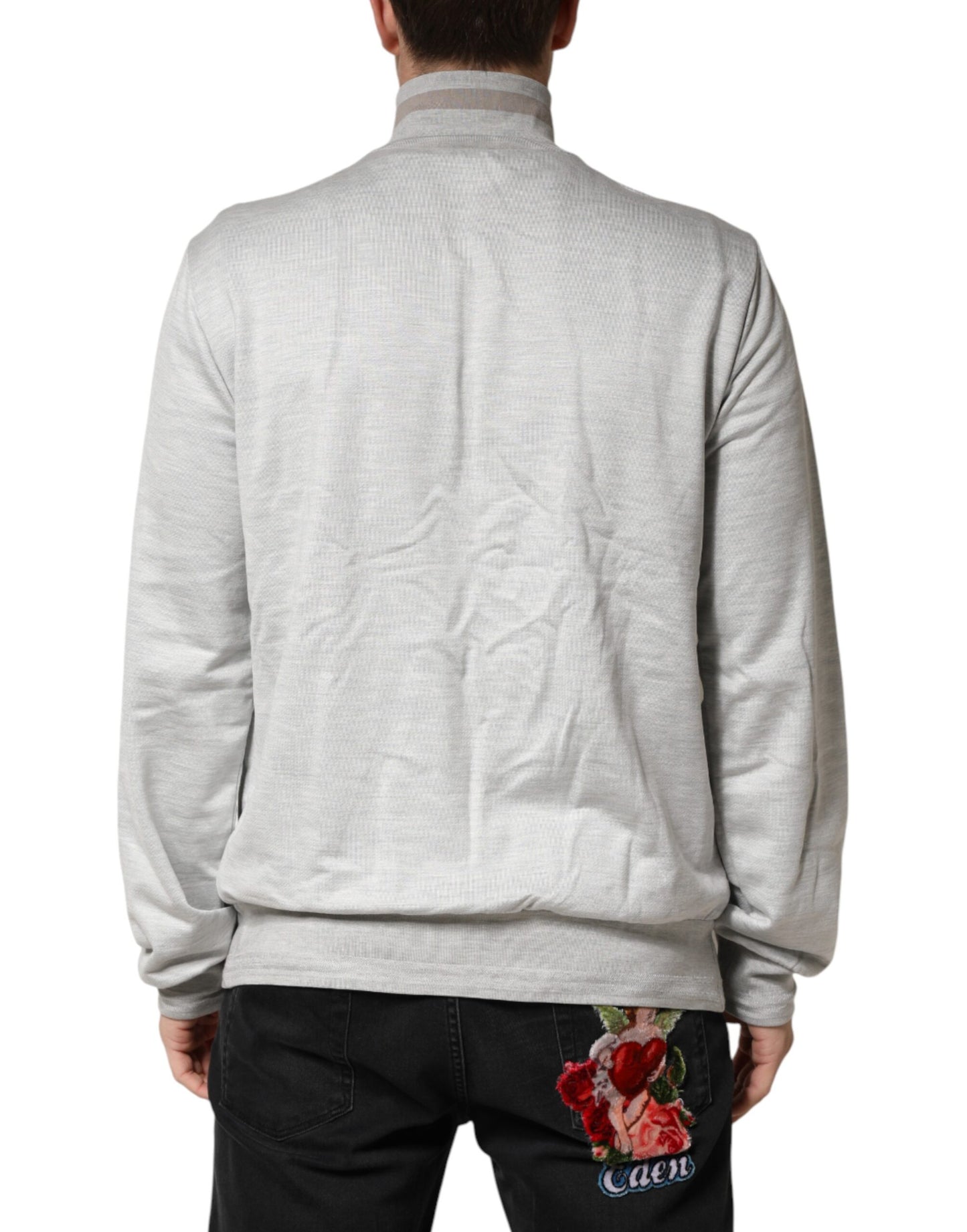 Light Gray Cotton Zipped Cardigan Sweater