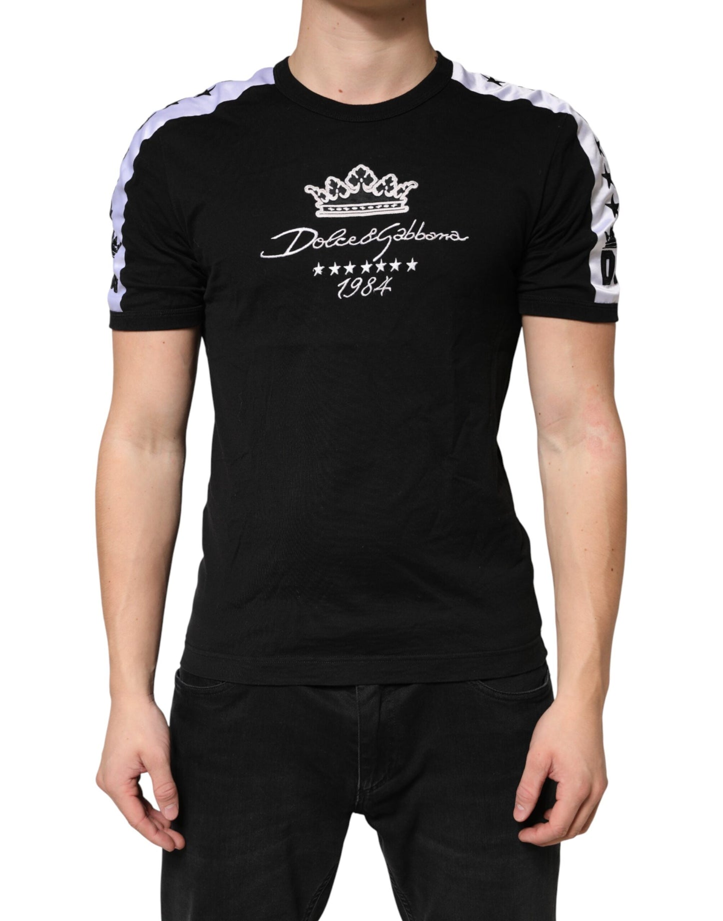 Black Logo Print Cotton Crewneck Men T-shirt