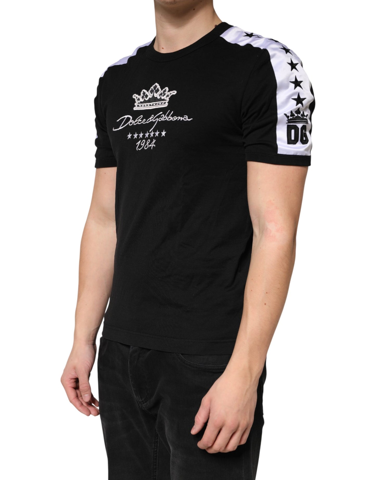 Black Logo Print Cotton Crewneck Men T-shirt