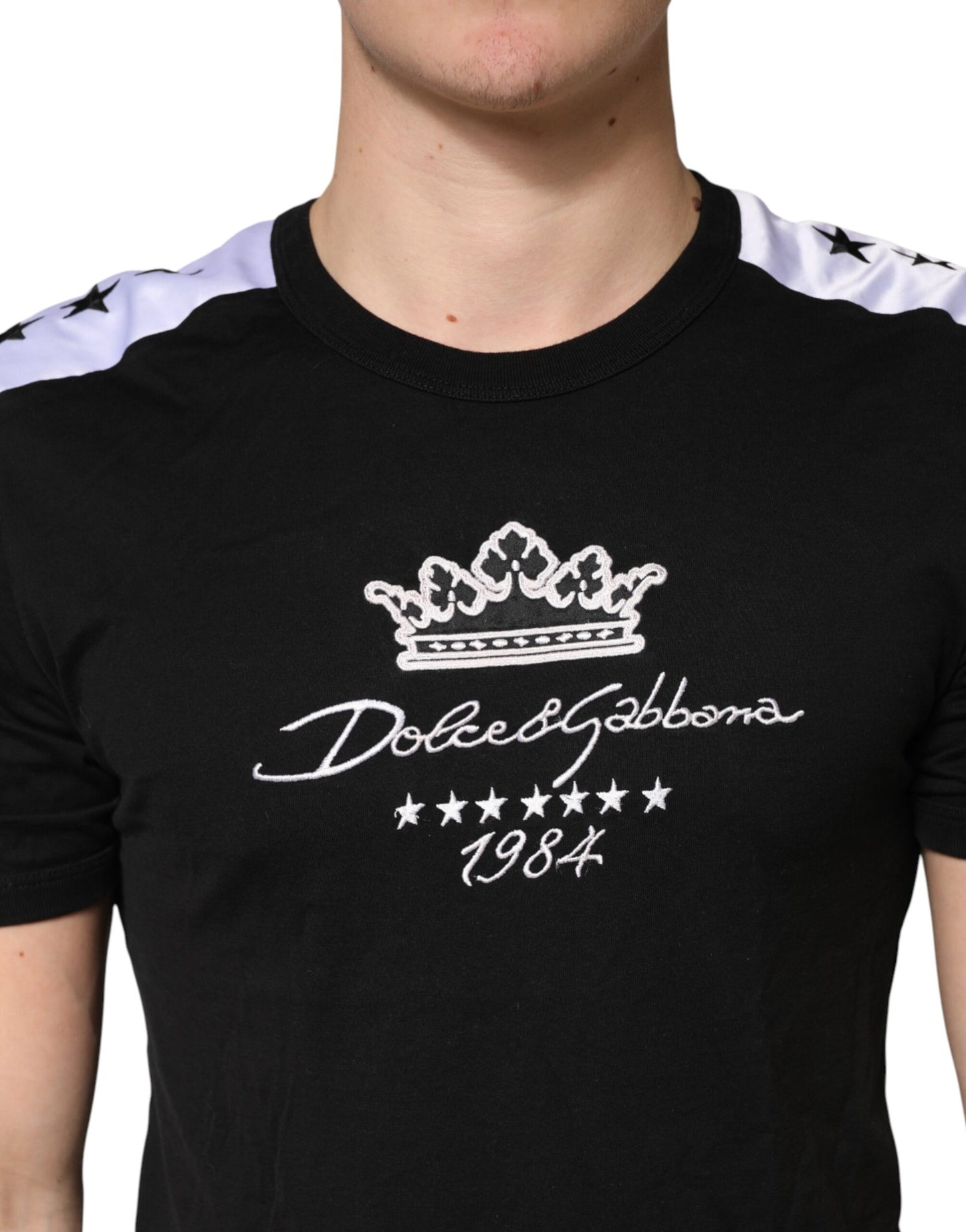 Black Logo Print Cotton Crewneck Men T-shirt