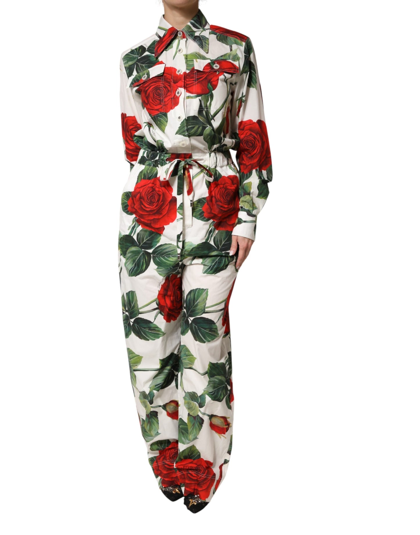 White Floral Print Cotton Jumpsuit Dress