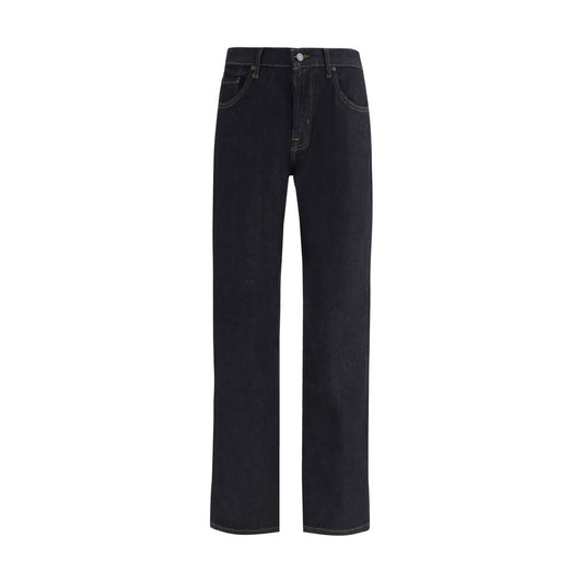 Blue Cotton Straight-Leg Jeans