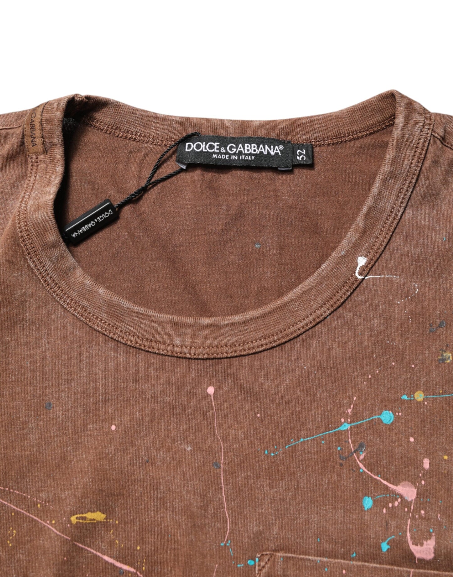 Brown Splash Color Cotton Crew Neck T-shirt