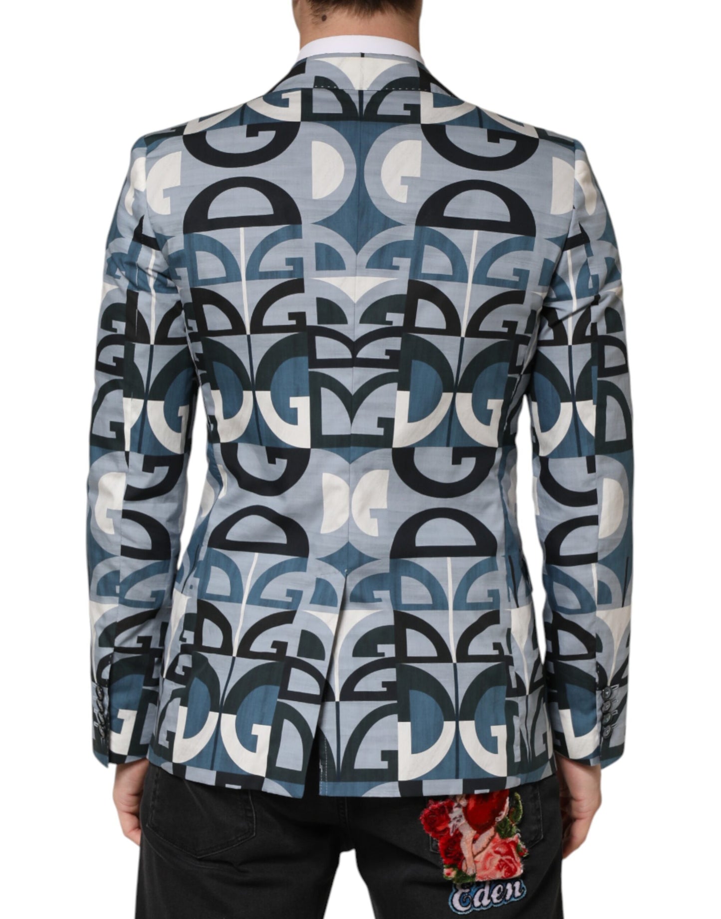 Blue Logo Monogram Single Breasted Blazer