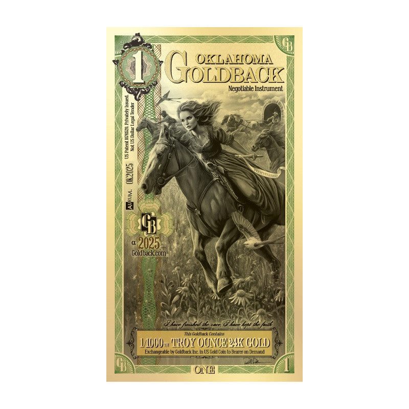 1 Oklahoma Goldback – Banconota in Oro Puro 1/1000 oz