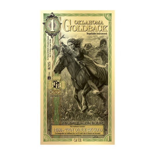 1 Oklahoma Goldback – Banconota in Oro Puro 1/1000 oz