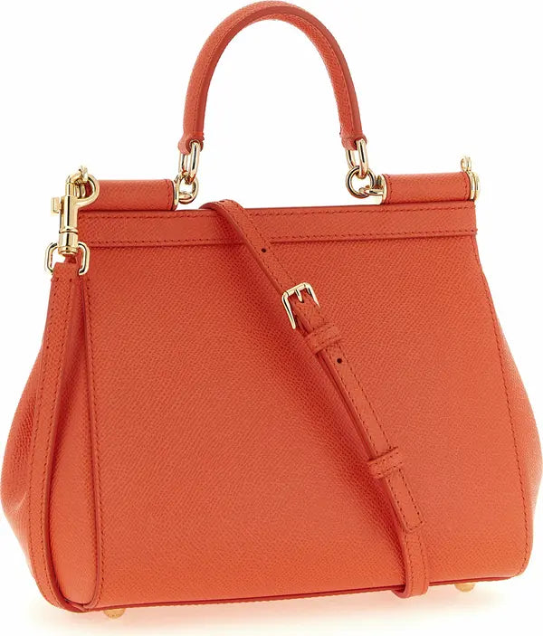 Borsa a mano in pelle arancione