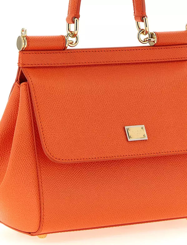 Borsa a mano in pelle arancione