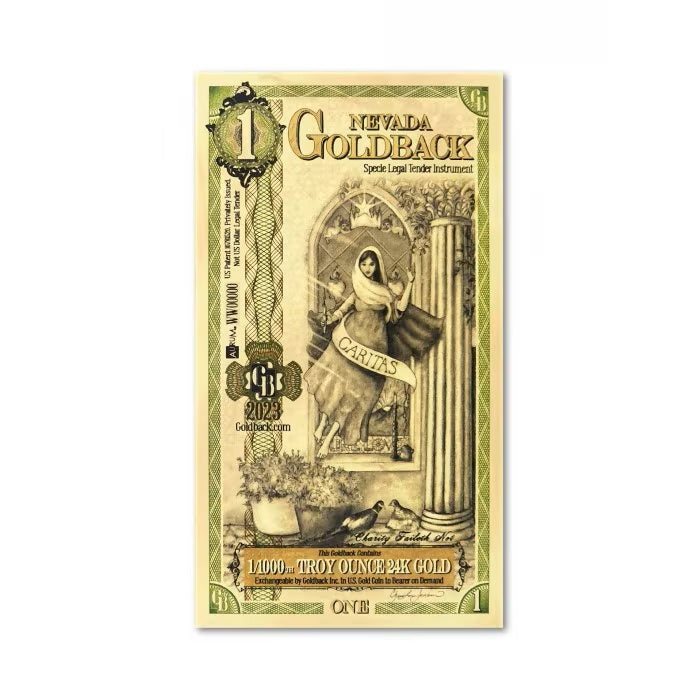 1 Nevada Goldback – Banconota in Oro Puro 1/1000 oz