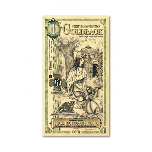 1 New Hampshire Goldback – Banconota in Oro Puro 1/1000 oz